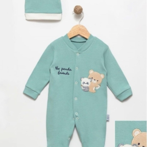 Ромпър в тюркоазен цвят с шапка The panda friends