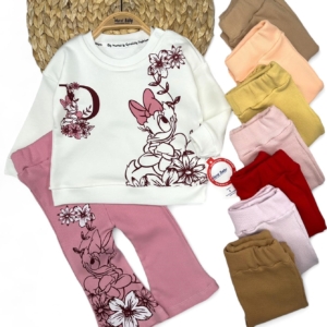 Комплект пате с рипсено клинче в цвят праскова - 2 части