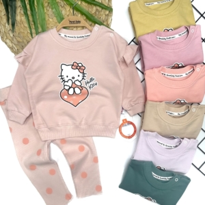 Комплект с рипсено долнище на точки и къдрички - 2 части