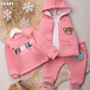 Страхотен ватиран комплект от 3 части с грейка в розово