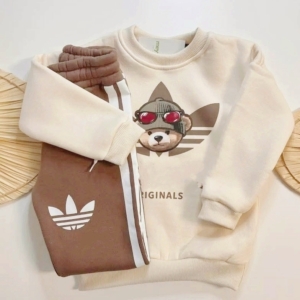 Комплект в кафяво с мече без вата